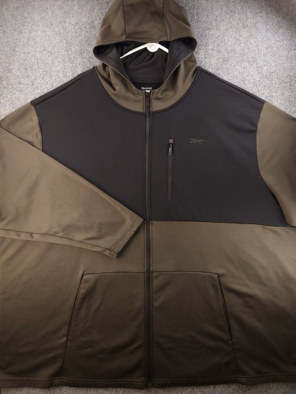 Reebok 6XL Waffle Fleece Inside Green Black Full Zip Jacket Hoodie Pocket Logo